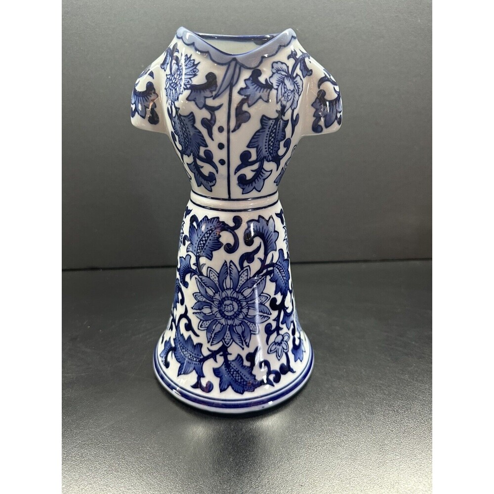 Blue White Floral Porcelain Dress Form Vase